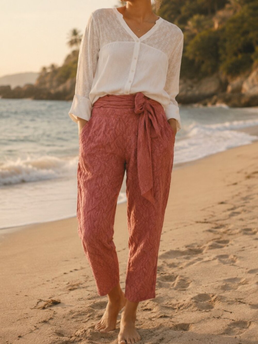 Anthropologie Ett:twa Aubade Tie Waist Pink Floral Crop Pants Size 4